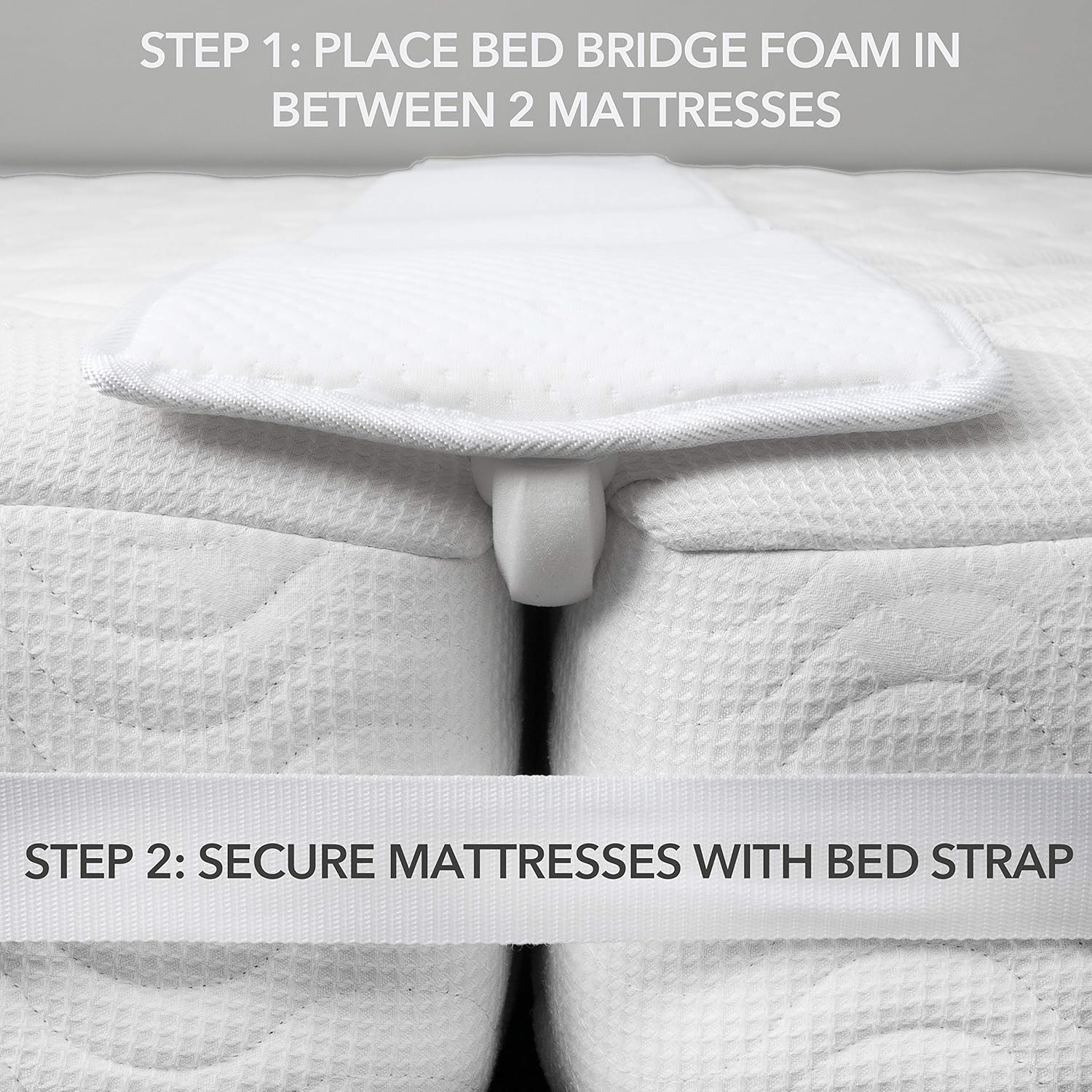 FeelAtHome 10 Inch Wide Bed Bridge Twin to King Converter Kit - Twin Bed Connector King Maker - Bed Gap Filler to Make Twin Beds Into King - Mattress Connector with Strap for Guests Stayovers Pack of 2