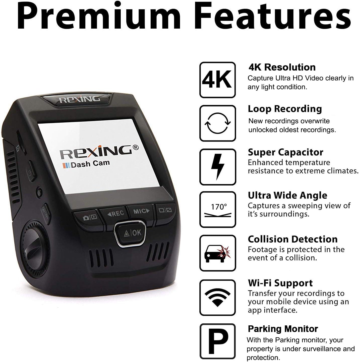 Rexing V1 - 4K Ultra HD Car Dash Cam 2.4