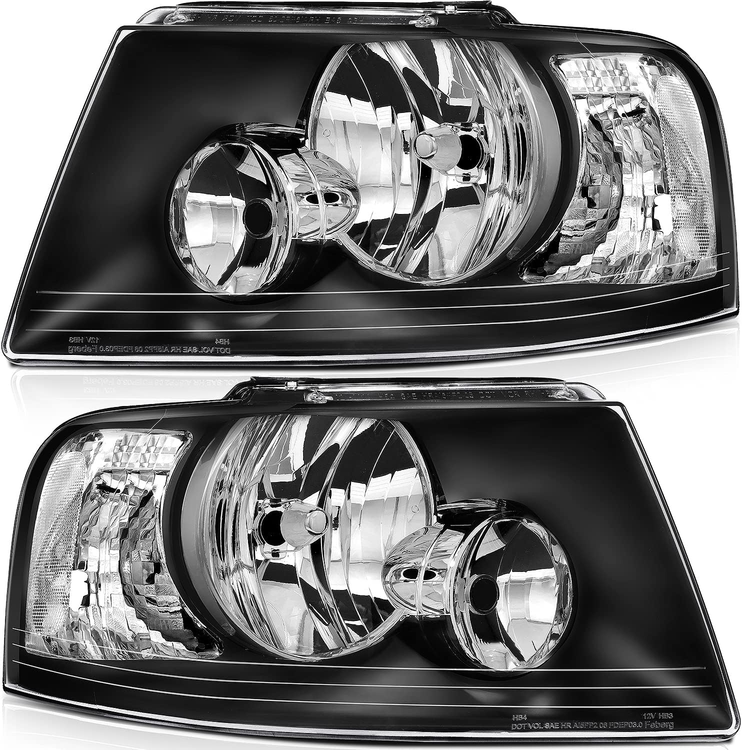 LBRST Headlight Assembly For Ford For Expedition 2003-2006 Black Housing Clear Reflector Clear Lens Driver and Passenger Side Headlamp