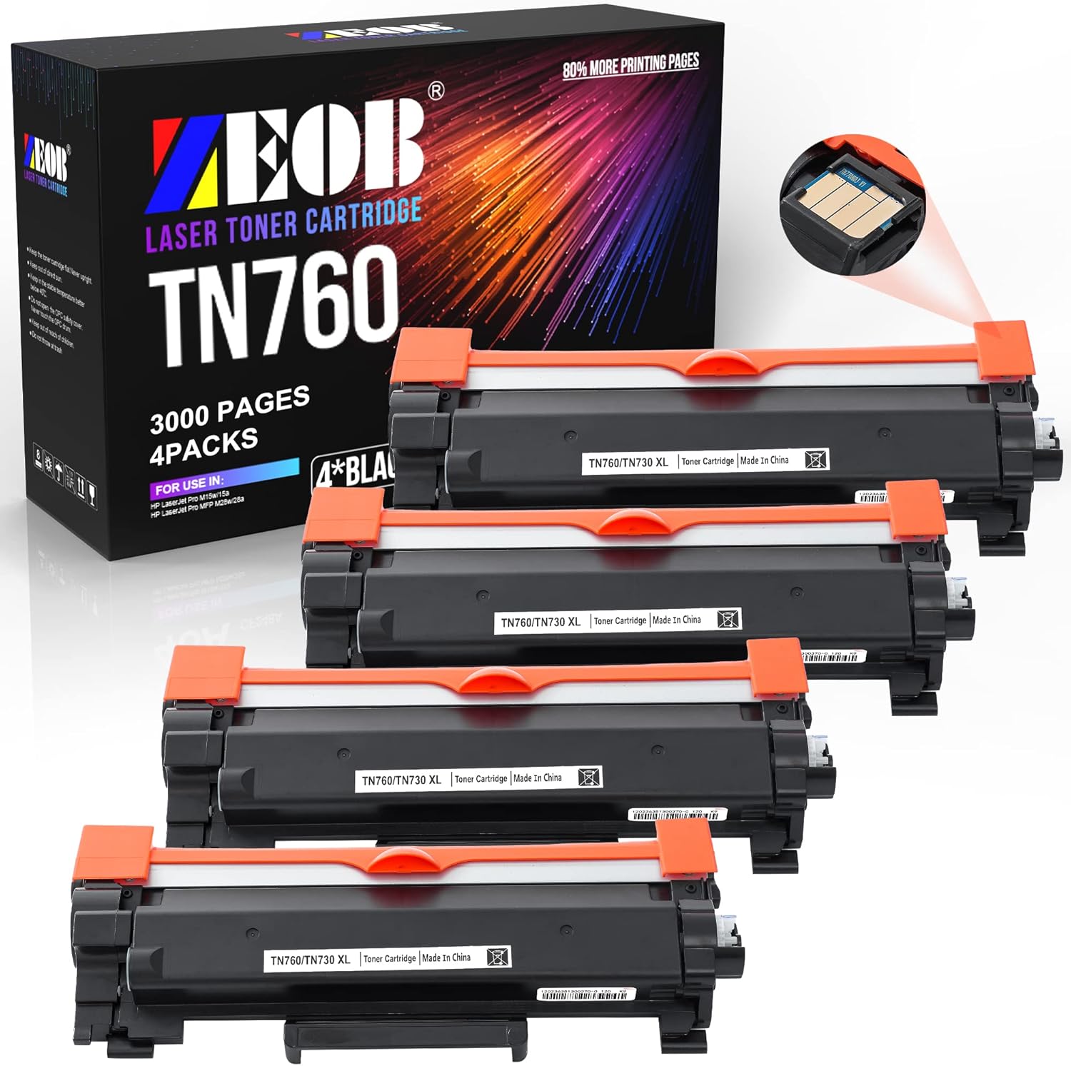 ZEOB TN760 Toner Cartridge Replacement with Chip for Brother TN-730 TN-760 Black High Yield for DCP-L2550DW HLL2395DW MFCL2710DW MFC-L2750DW Printer Pack of 2