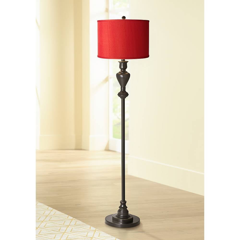 China Red Textured Silk Black Bronze Floor Lamp