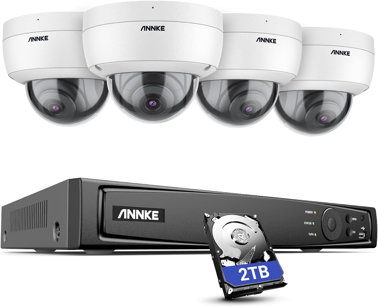 ANNKE H800 8MP PoE Security Camera System, 8CH H.265+ NVR w/4pcs 4K Ultra HD IP Dome Cameras, Pre-Install 2TB HDD, 100ft EXIR 2.0 Night Vision, IP67, IK10 VandalProof, RTSP, Remote Access, Not PTZ