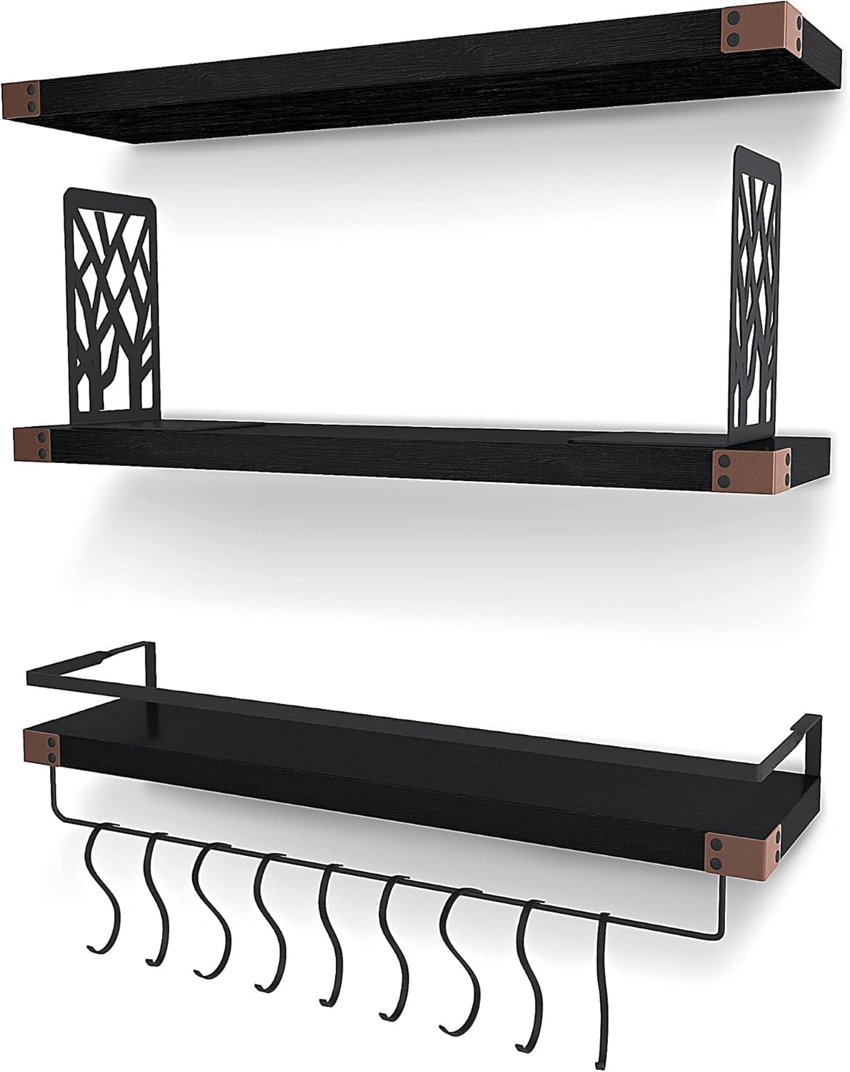 Scandic Decor - Rustic Floating Shelves Wood - 3-Tier 24