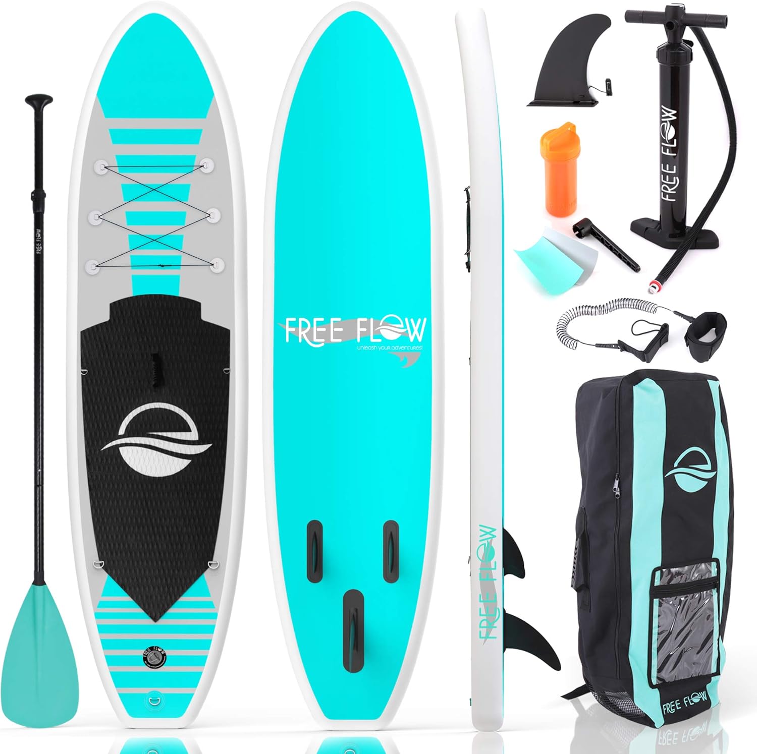 SereneLife Inflatable Stand Up Paddle Board (6 Inches Thick) with Premium SUP Accessories & Carry Bag | Wide Stance, Bottom Fin for Paddling, Surf Control, Non-Slip Deck | Youth & Adult Standing Boat