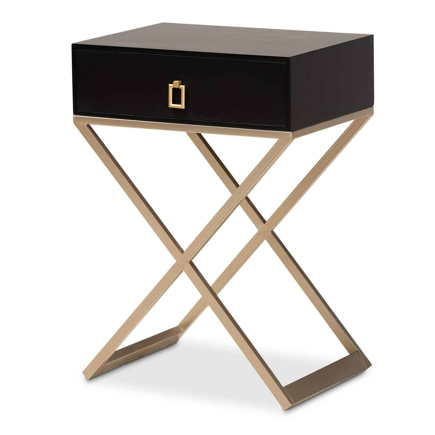 Baxton Studio Patricia Modern and Contemporary Black Finished Wood and Brass-Ton