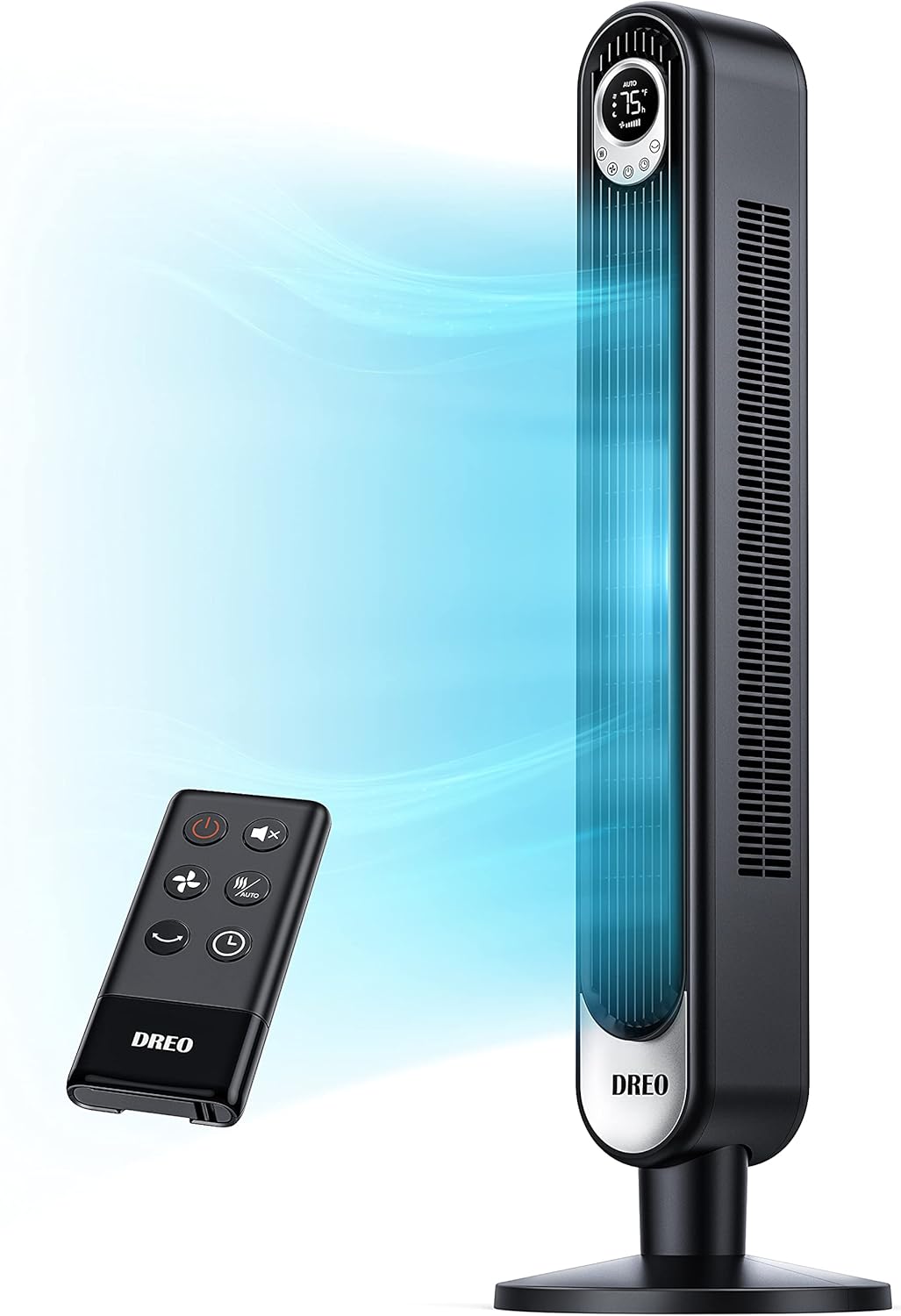 Dreo 42 Inch Tower Fan with Remote. Floor Fan Oscillating 90&deg;. Powerful Fan 6 Speeds. Quiet Bladeless Fan. 3 Modes. 12-Hour Timer. LED Display. Black Indoor Standing Fans for Home Bedroom Office Room