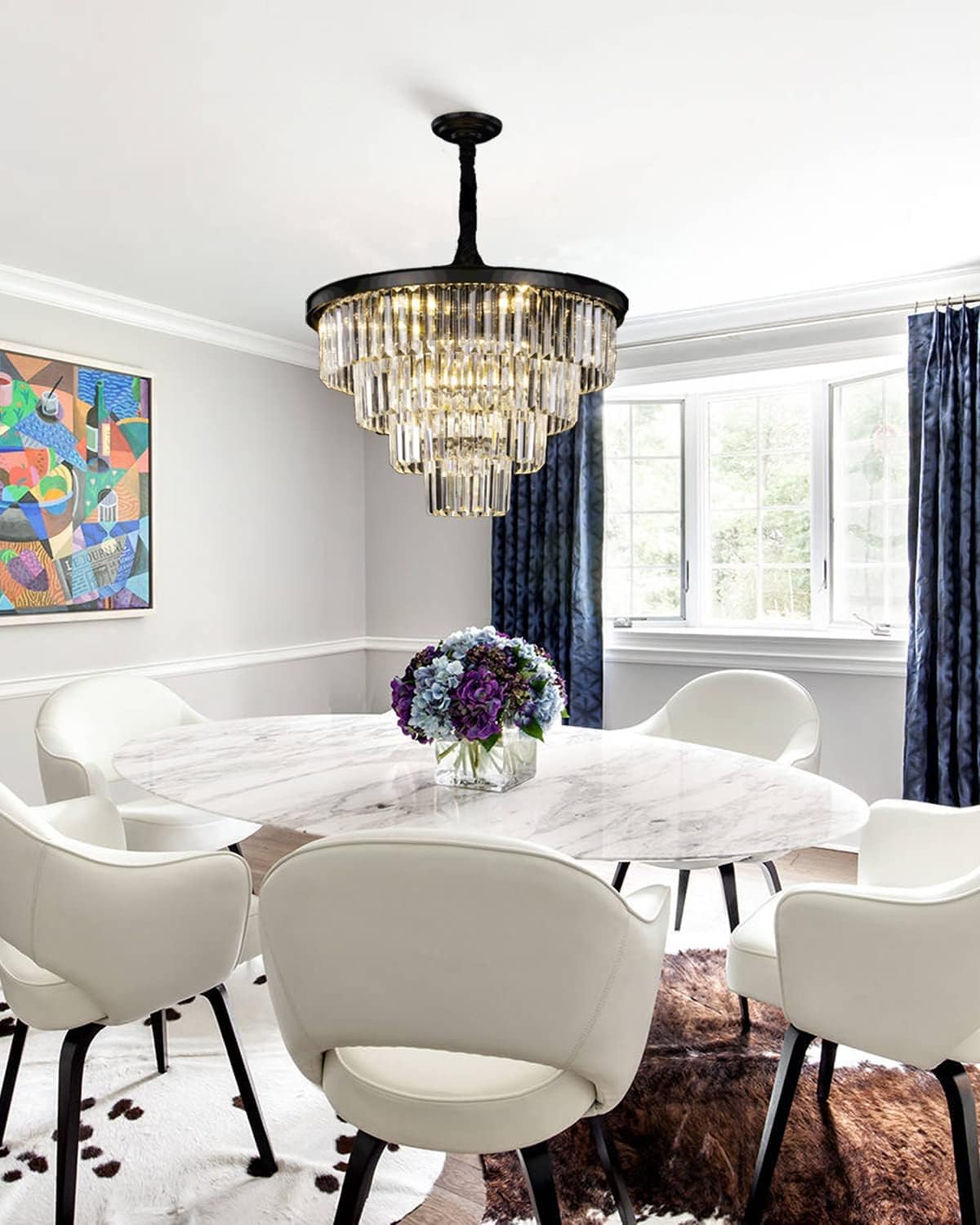 LAMVELOP Luxury Black Smoke Crystal Modern Contemporary Chandeliers Pendant Light Fixture 4-Tier Chandelier Lighting for Dining Room Living Room Bedroom W23.6