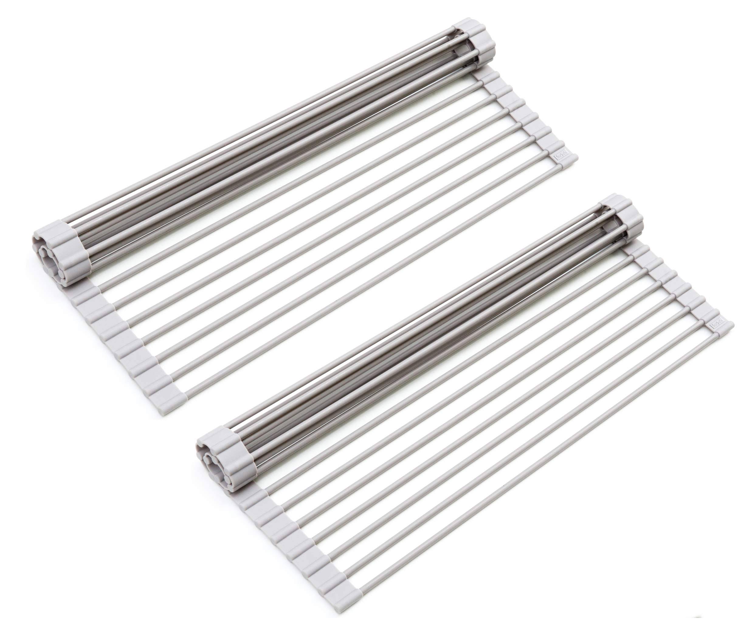 Surpahs Over The Sink Multipurpose Roll-Up Dish Drying Rack Warm Gray, Large - 2