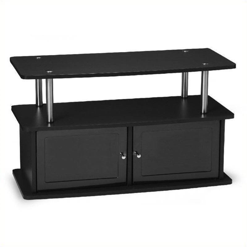 Pemberly Row 36x22 TV Stand in Black with 2 Cabinets