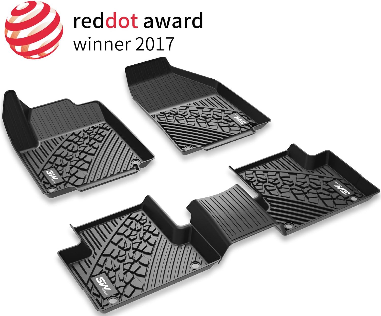 3W Floor Mats Compatible for Jeep Compass 2017-2021 TPE All Weather Custom Fit Floor Liner for Jeep Compass New Body First and Second Row Full Set Car Mats Black Style Only