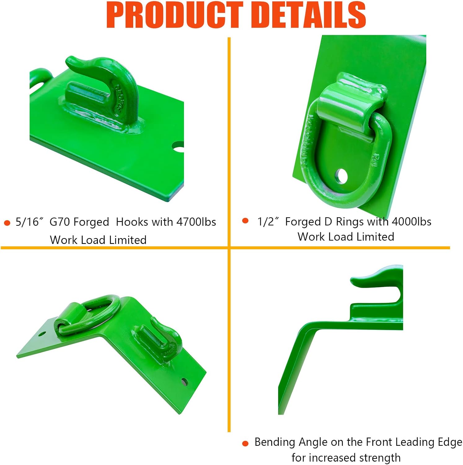 OneChoi Tractor Bucket Hooks, Bolt on Hooks, 5/16&rdquo; Grab Hooks G70 Forged Steel, 1/2&rdquo; Forged D rings, Tow Hook Bolts with 60&deg; Curved Edge for John Deere Bucket 1 Pack (Standard Duty Bucket 1.5&ldquo; Bolt)
