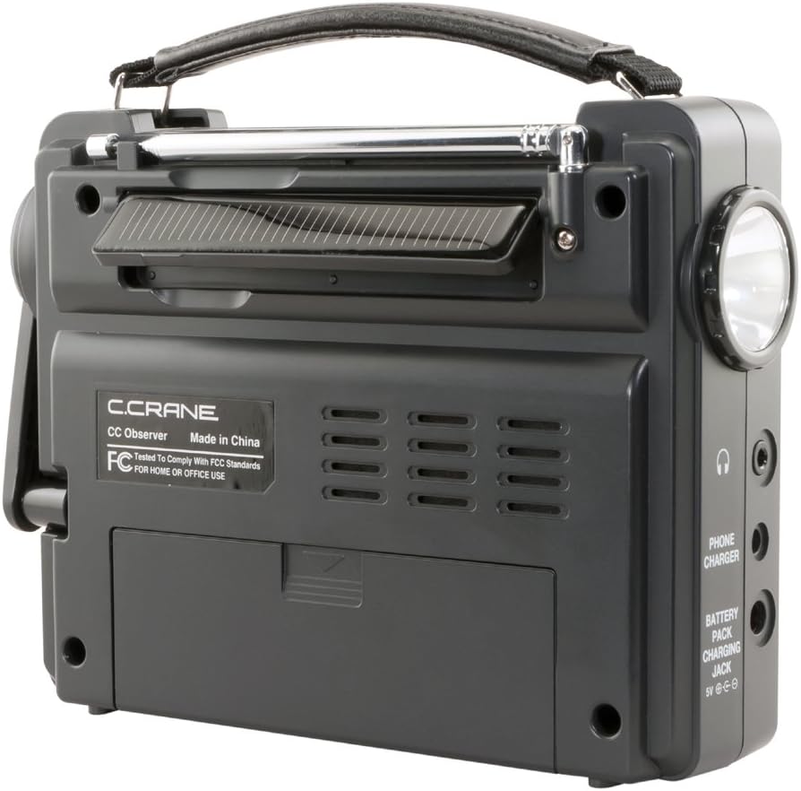 C. Crane CC Solar Observer Wind Up Solar Emergency Crank Radio with AM, FM, NOAA Weather, Built in LED Flashlight, Cellphone Charger and AC Adapter Pack of 2