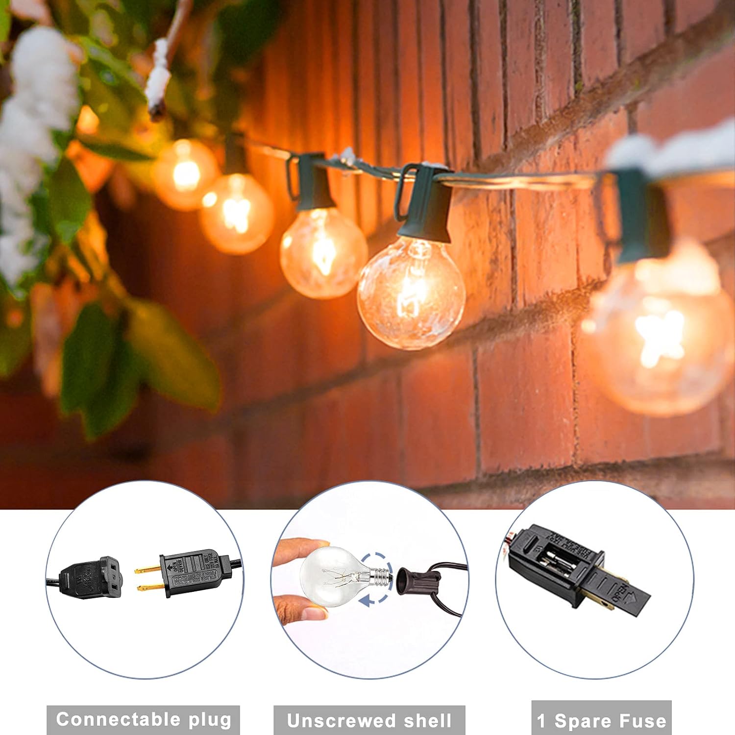 Outdoor String Lights for Patio, 75ft Outside Bistro Lights with 80 Dimmable G40 Edision Bulbs(5 Spare), Globe String Lights for Porch, Balcony, Backyard, Camping, Garden, Deck Decor