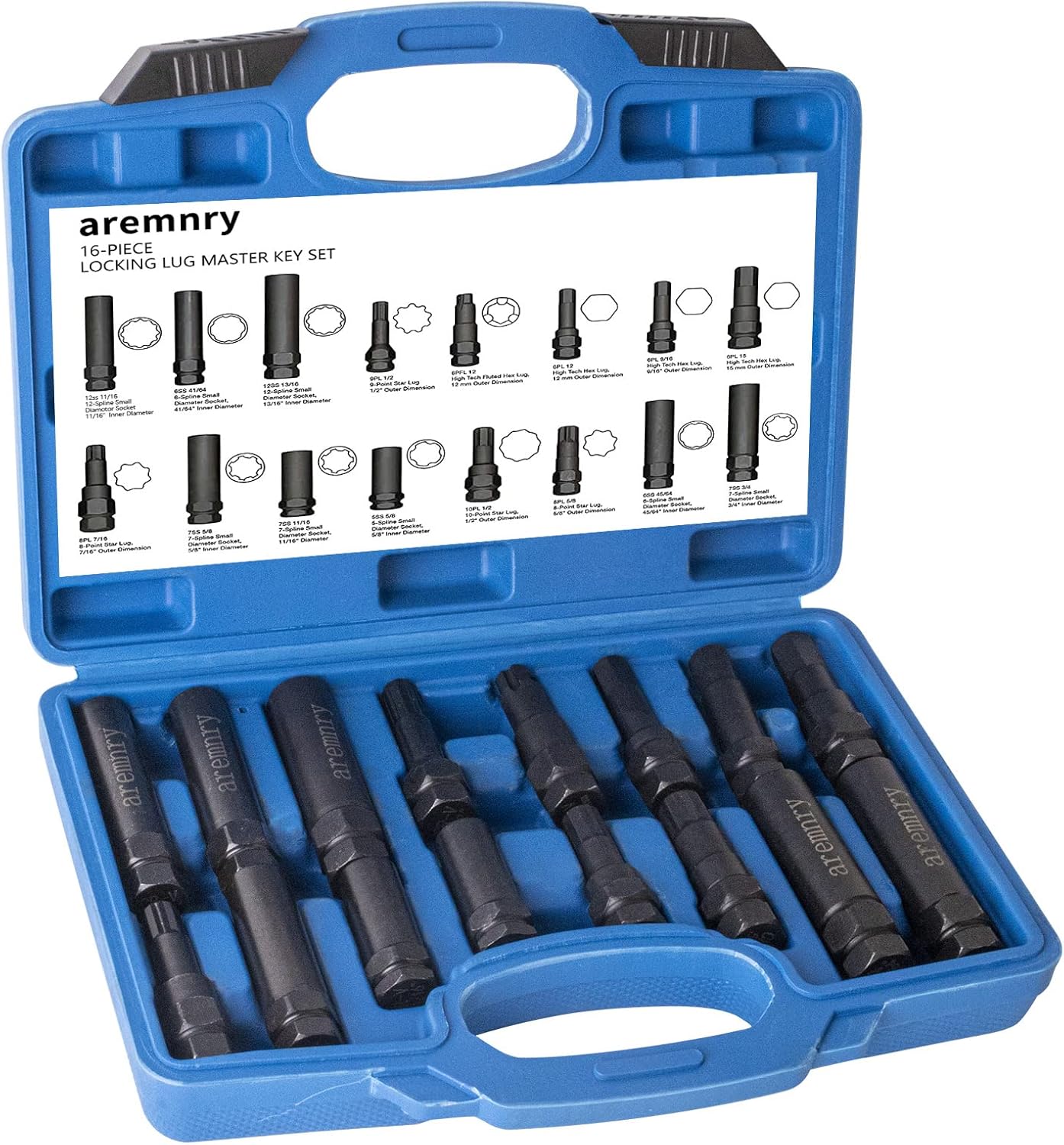 aremnry 16 Piece Universal Locking Lug Nut Master Key Set Wheel Lock Removal Kit For Aftermarket And Factory Wheels.