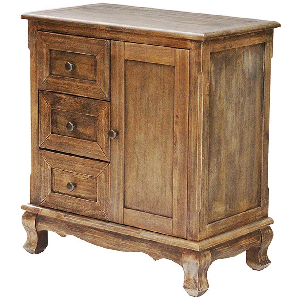 Rustic Wood Accent Cabinet with 3 Drawers and A Door