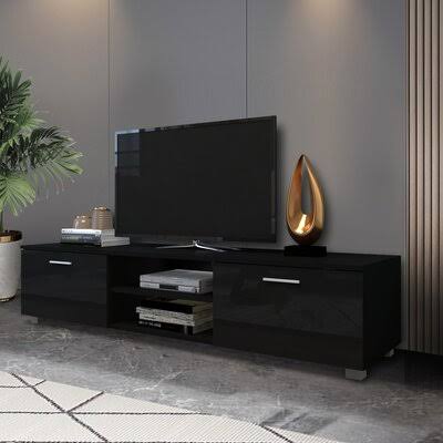 White TV Stand for 70 inch TV Stands, 2 Storage Cabinet with Open Shelves for Living Room Bedroom Latitude Run Color: Black