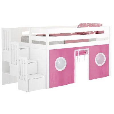 Topton Twin 3 Drawer Solid Wood Loft Bed by Harriet Bee Harriet Bee Bed Frame Color: White, Accessory/Fabric Color: Pink/White