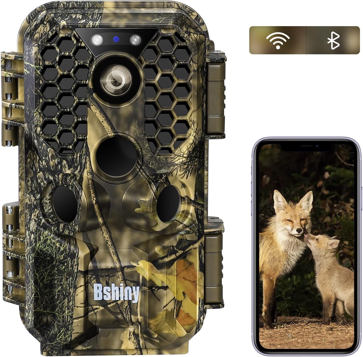 Trail Game Camera BSHINY Hunting Camera with 4K Video 30MP Picture Night Vision Motion Activated Waterproof WiFi Bluetooth for Wildlife Trail Scouting