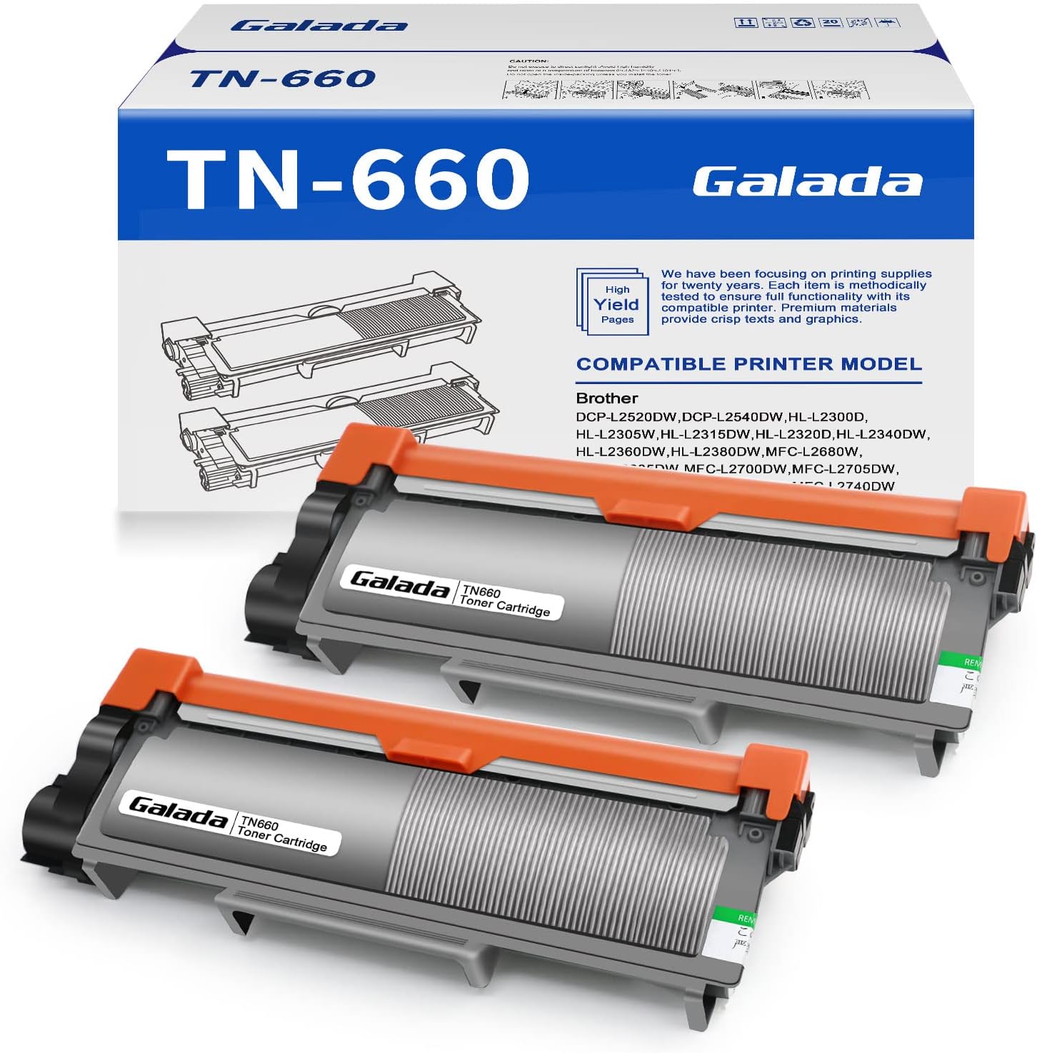 Galada Compatible Toner Cartridge Replacement for Brother TN630 TN660 TN-630 TN-660 for Dcp-l2520dw Dcp-l2540dw Mfc-l2700dw Mfc-l2720dw Mfc-l2740dw Hl-l2340dw Hl-l2320d Hl-l2360dw Hl-l2380dw 2 Pack Pack of 2