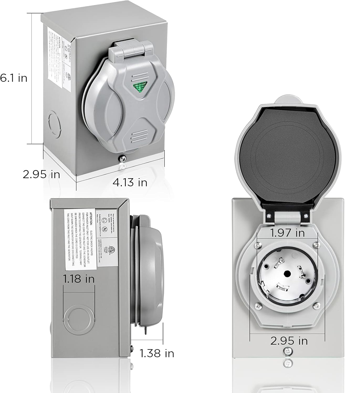 IHAYNER 50 Amp Generator Power Inlet Box,NEMA SS2-50P, 50 Amp Generator Cord Inlet Box, NEMA 14-50P Power Inlet Box for 3 Prong Generator Cord, Weatherproof, 125/250 Volt, 12500W,ETL Listed Pack of 2