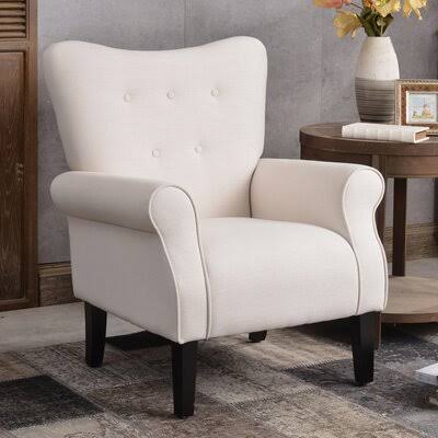 Gatling 31.1x22 Wide Tufted Wingback Armchair Lark Manor Fabric: Cream Linen Blend