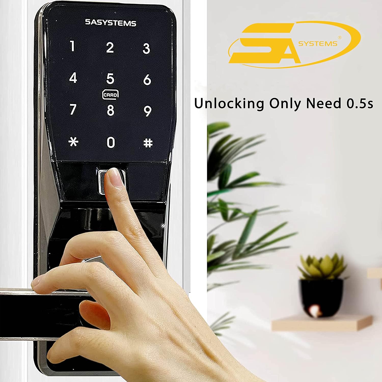 5A SYSTEMS Door Locks with Keypads, Keyless Entry Door Lock with Handle, Passcode Door Lock, Smart Door Lock, Smart Locks for Front Door, Fingerprint Door Lock - Perfect Design for Your Home (Black)