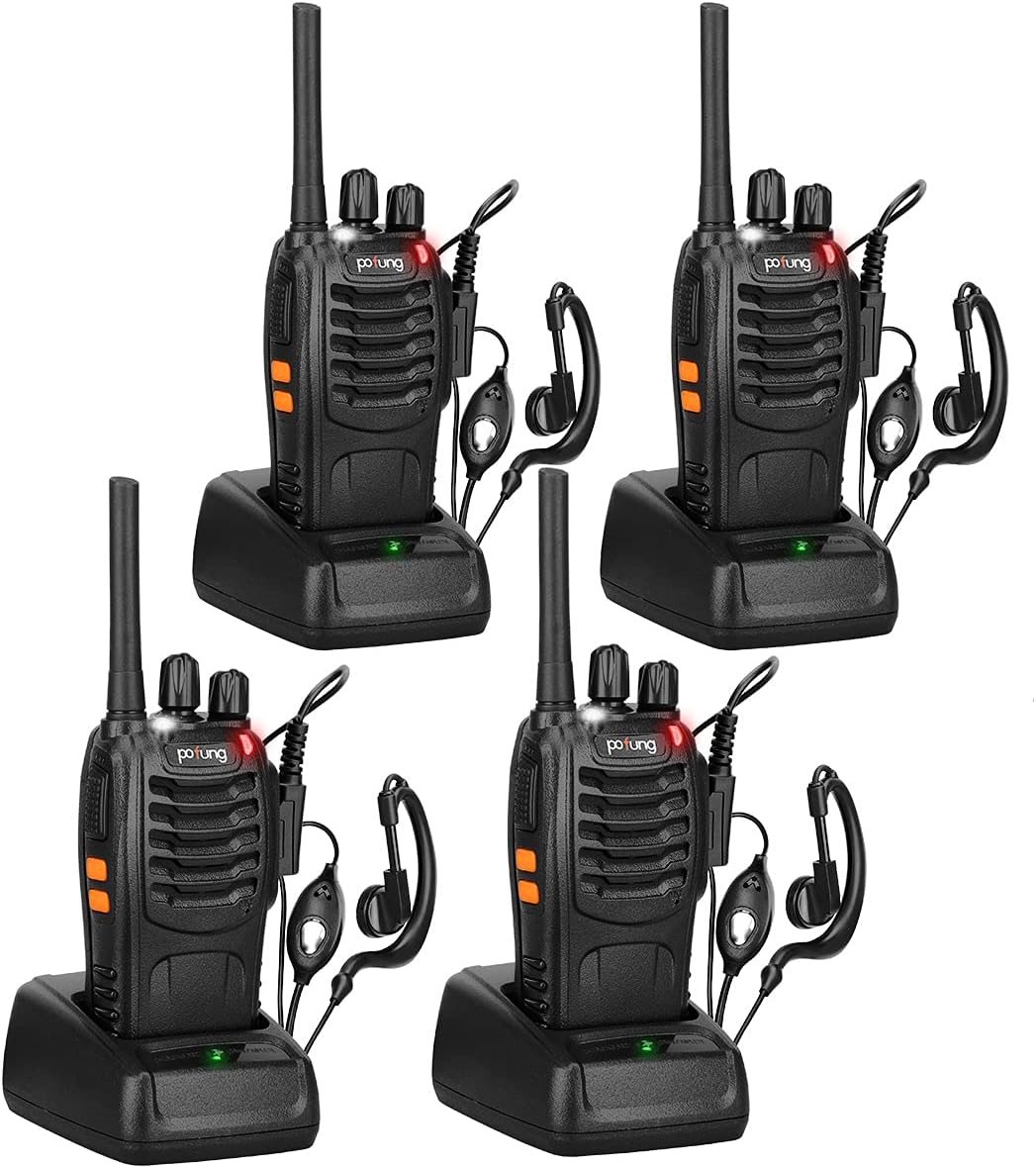 Pofung BF-88A FRS Walkie Talkies for Adults Long Distance Two Way radios with Earpieces, Walkie Talkie Rechargeable Hands Free VOX Two Way Radio with Charger(4 Pack) Pack of 2