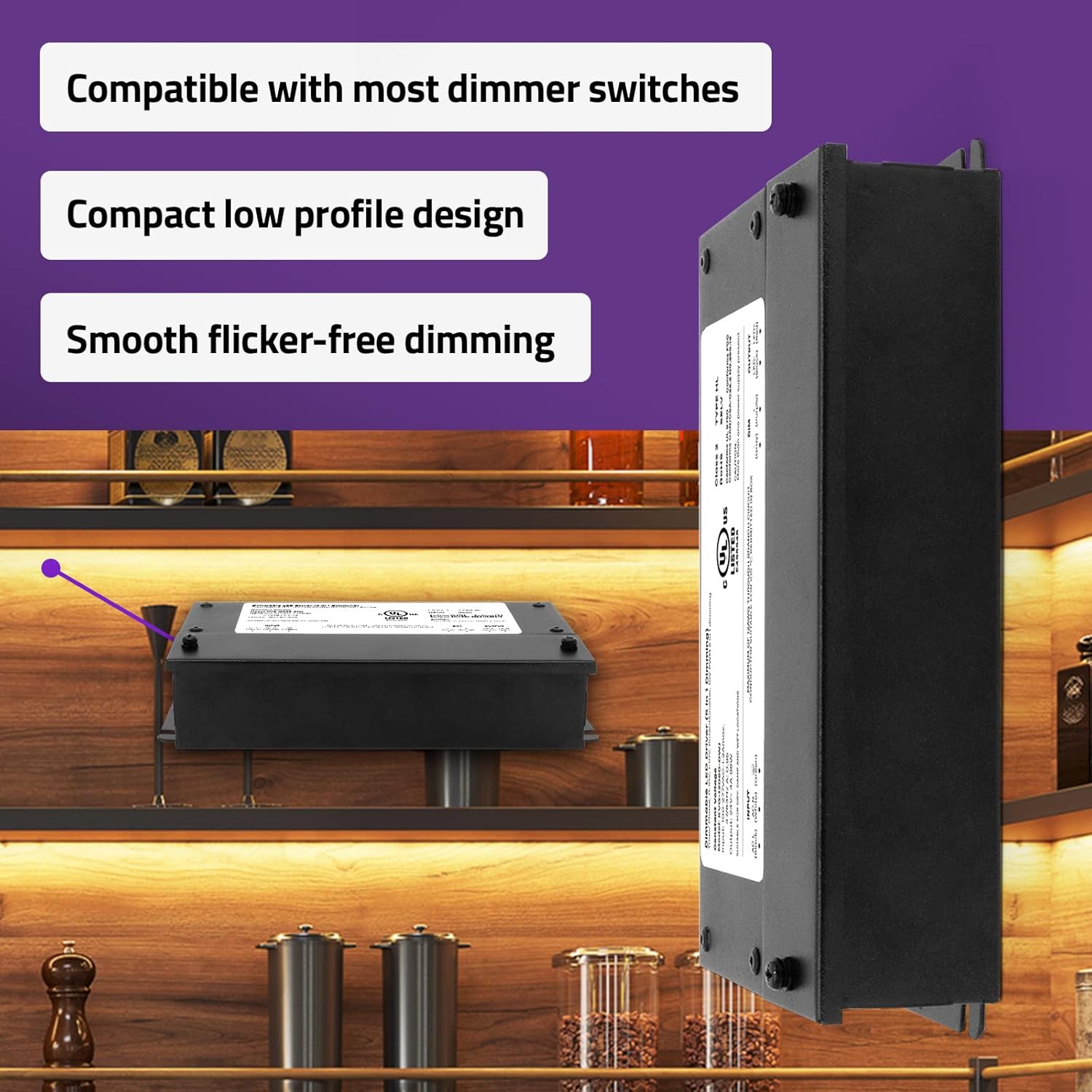 Hitlights 24V 96W LED Dimmable Driver - Compatible with 24V LED Power Supply, 24V Transformer, LED Strip Lights, LED Driver - Customizable Dimming - UL Listed - 100-277V AC - 4A DC