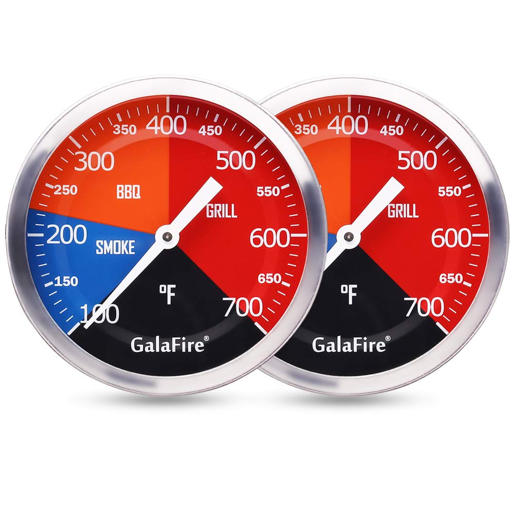 GALAFIRE BBQ Thermometer Gauge for Charcoal Grill Pit, 2 Pack 3 3/16 inch Large Dial Smoker Temperature Gauge Pack of 2