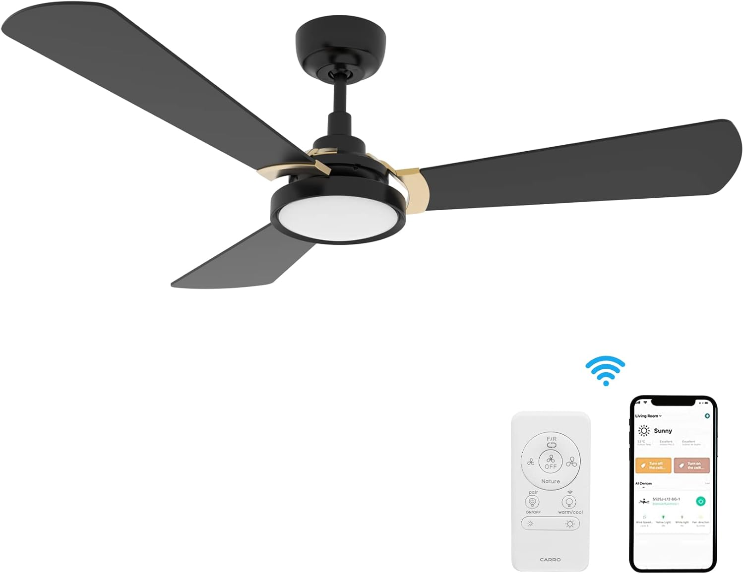 56 Inch 3 Blade Ceiling Fan with Light, 10-speed Smart Fan Works with Remote Control/Alexa/Google Home/Siri/App, Timer/Schedule, Dimmable LED Light (Black/Gold)
