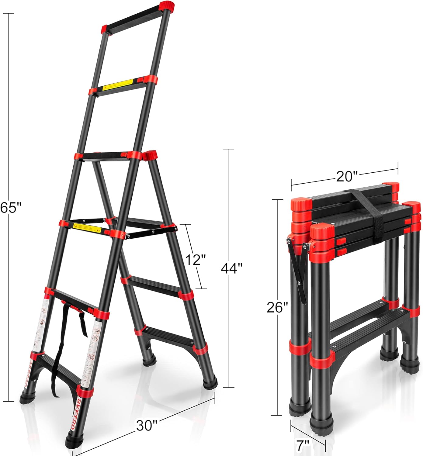 BEETRO Telescoping Ladder A Type Aluminum Extension Ladder 5FT Lightweight Portable Multi-Purpose Folding Ladder with Non-Slip Cap, 330 Pound Load Capacit