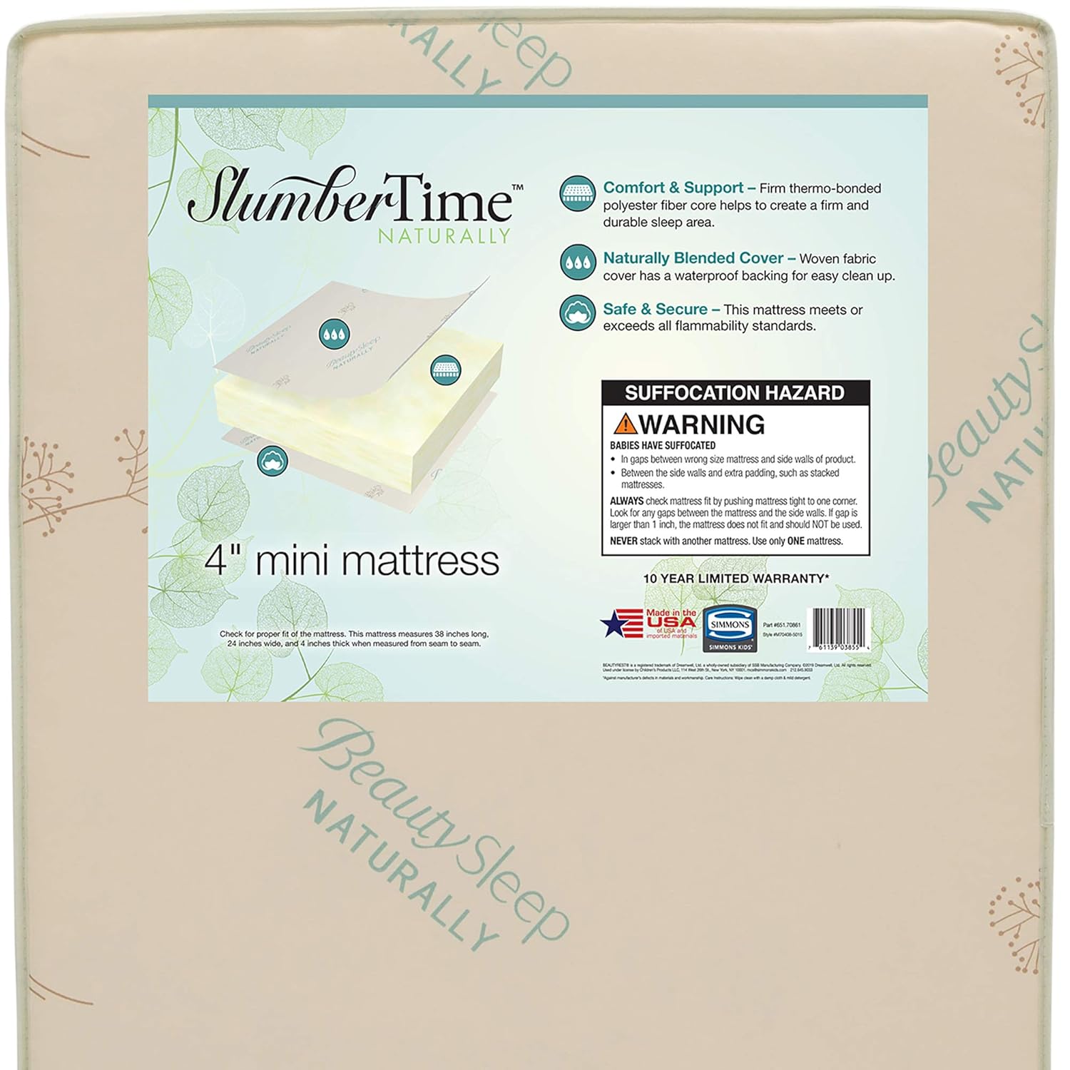 Simmons Kids SlumberTime Naturally 4-Inch Mini Crib Mattress Pack of 2