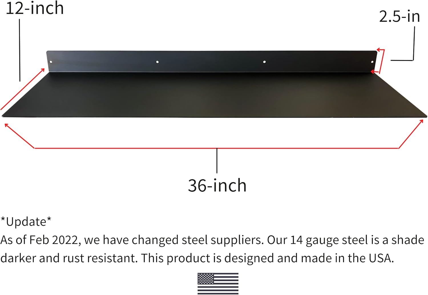 DIY CARTEL Linear Floating Shelf - Forged Raw Blackened Steel - Industrial Heavy Duty Metal Wall Mounted Modern Rustic Shelf - Made in The USA (36-inch x 12-inch)