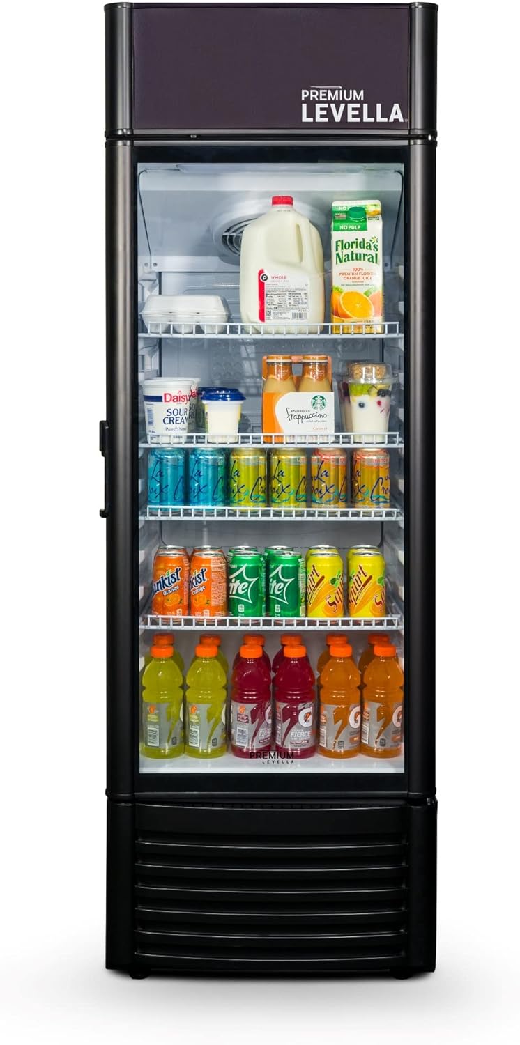 Premium Levella PRF907DX Single Door Merchandiser Refrigerator-Upright Beverage Cooler-9.0 cu ft-Black