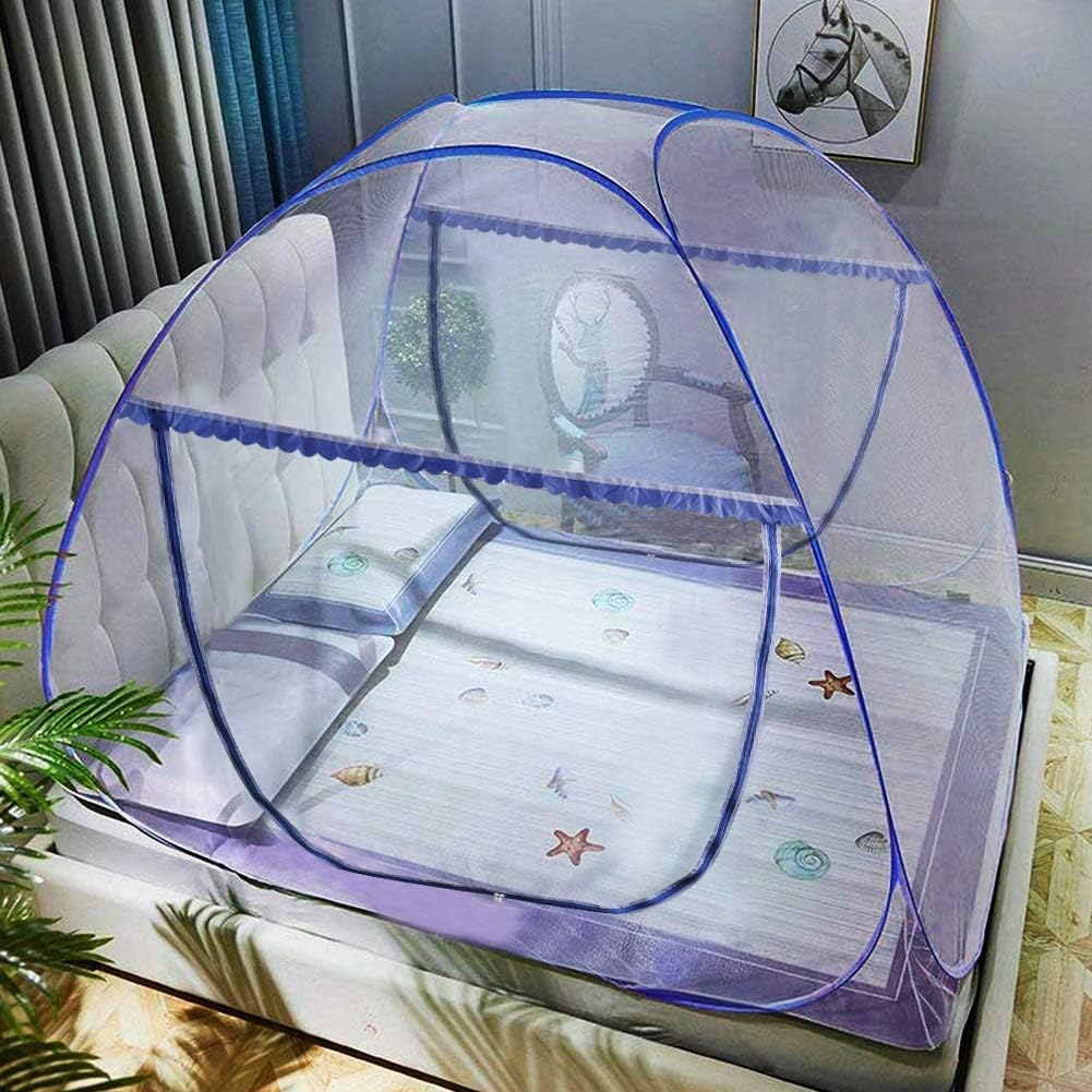 AMMER Pop-Up Mosquito Net Tent for Beds Portable Folding Design with Net Bottom for Baby Adults Trip (79 x71x59 inch) Pack of 2