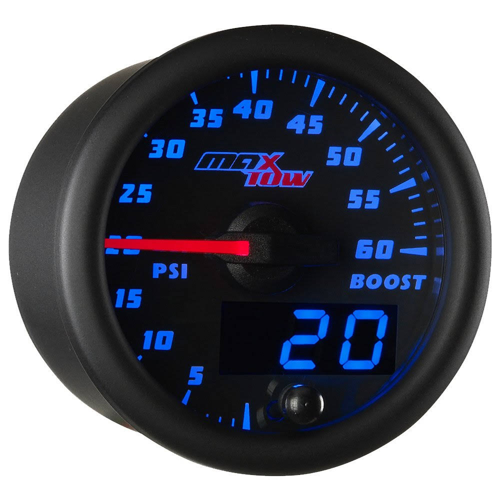 MaxTow Black and Blue 60 PSI Boost Gauge, White