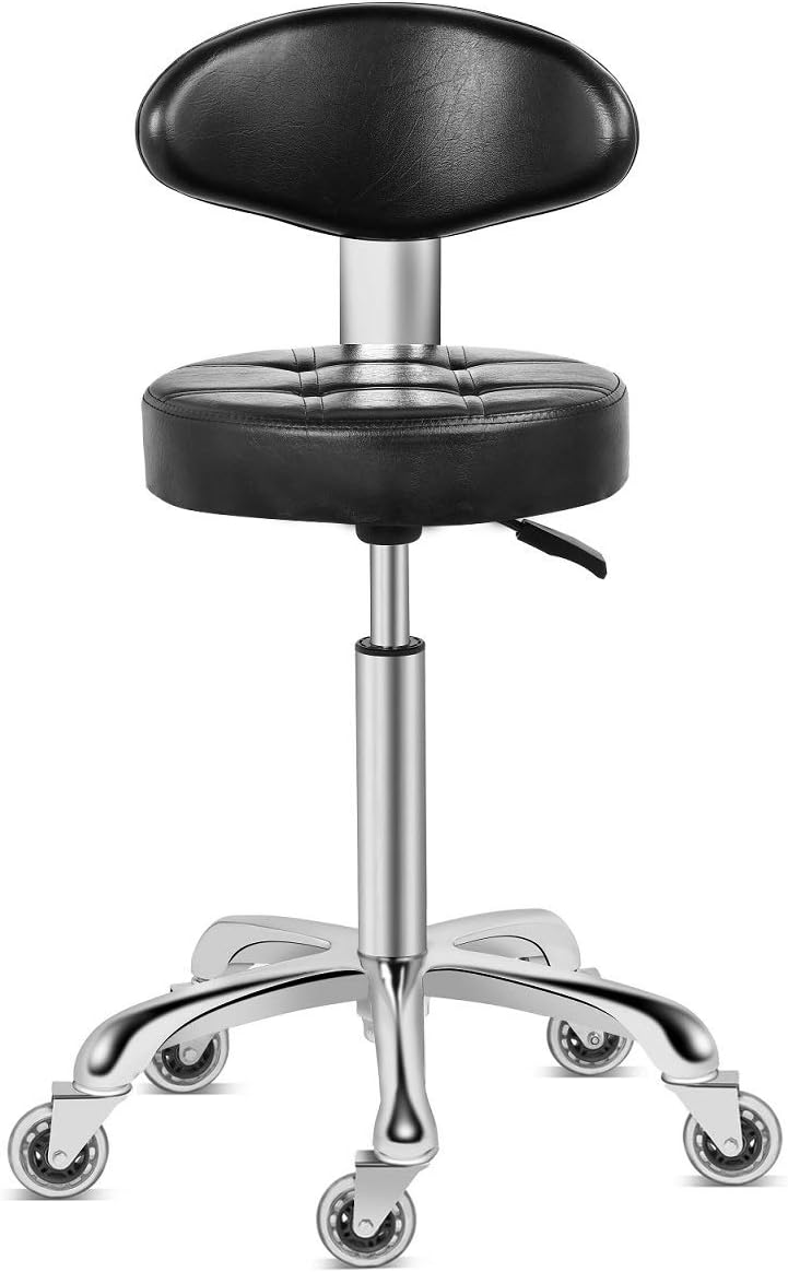 Kaleurrier Swivel Stool Chair Adjustable Height,Heavy Duty Hydraulic Rolling Metal Stool for Kitchen,Salon,Bar,Office,Massage (with Back Rest) (Grey)
