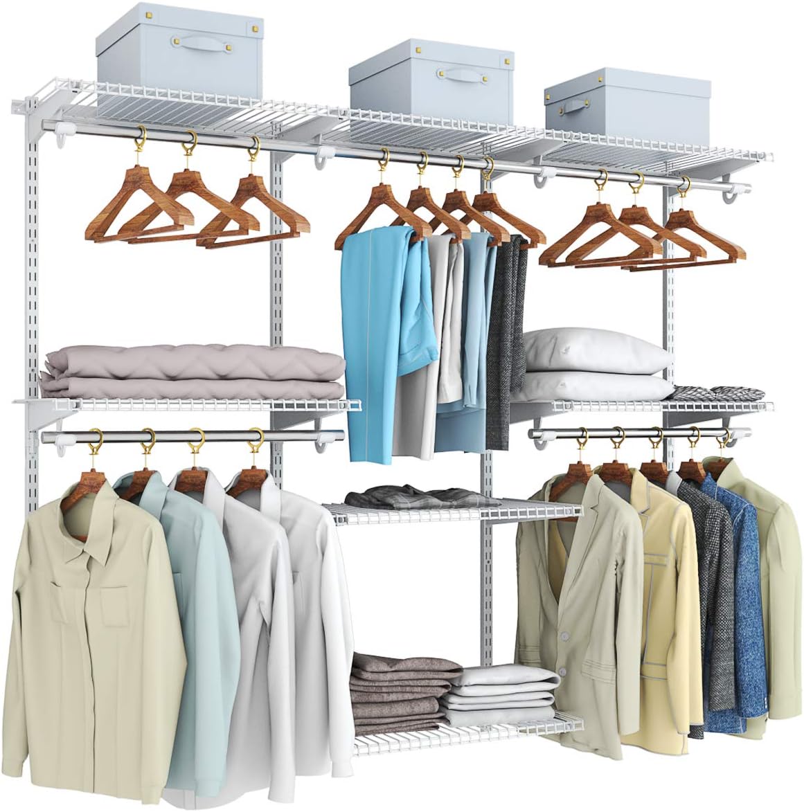 Tangkula 4 to 6 FT Custom Closet System, Wall Mounted Closet Maid with Hanging Rod, Metal Hanging Storage Organizer Rack Wardrobe with Shelves, Adjustable Closet System Kit for Bedroom