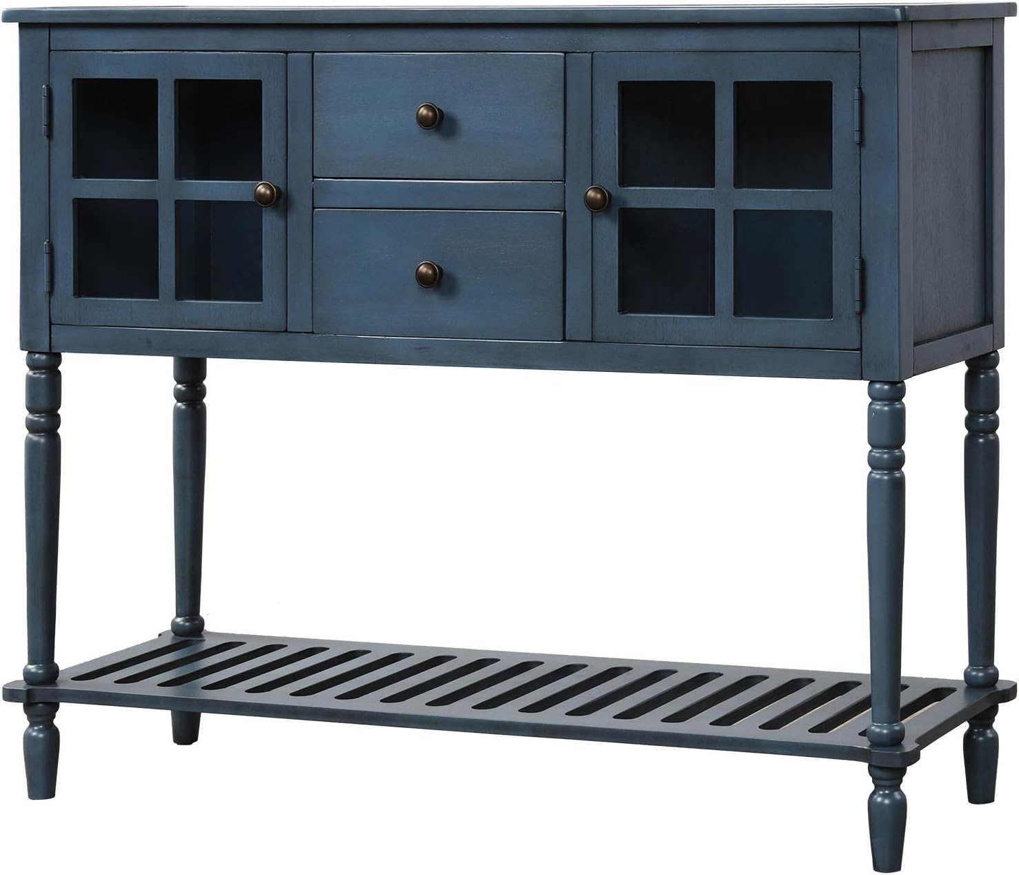 Knocbel Farmhouse Console Table Buffet Sideboard with 2 Storage Drawers, 2 Glass Door Cabinets & Spacious Bottom Shelf for Home Kitchen Dining Room, 42