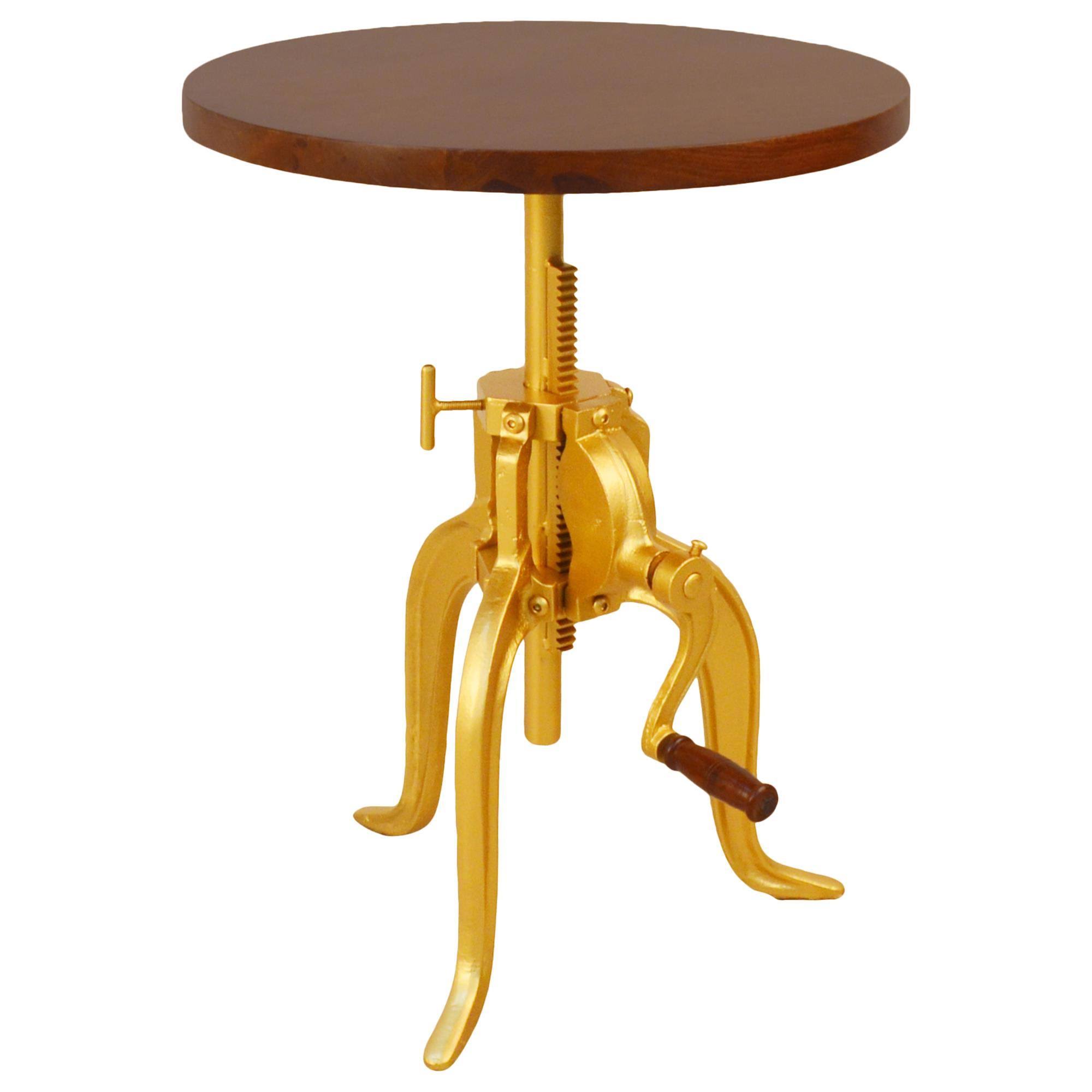 Carolina Classics Regan Adjustable Crank Wood Accent Table in Elm and Gold - CF3931ELMGLD