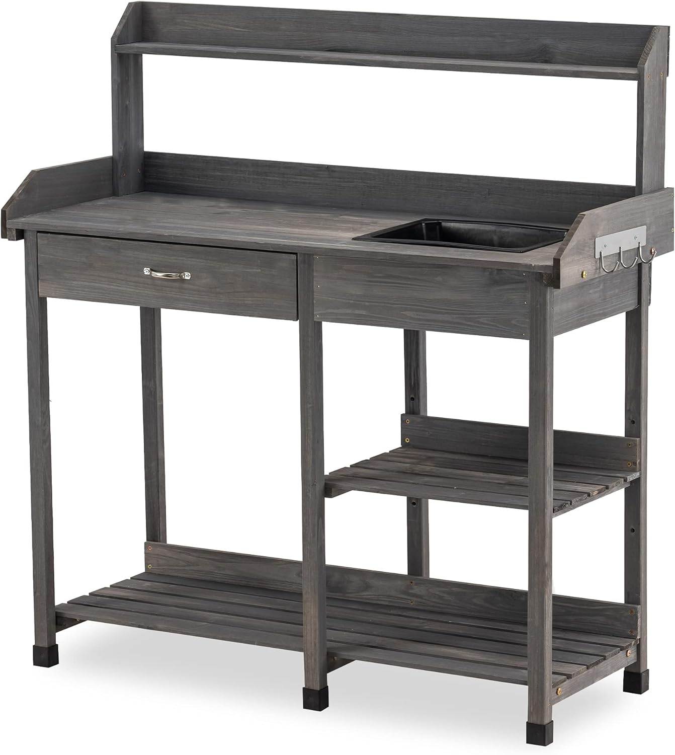 MCombo Potting Bench, Outdoor Garden Potting Table with Dry Sink, Drawer, Storage Shelves, Natural Wooden Work Station for Patio, Backyard and Porch 6059-0458 (Natural)