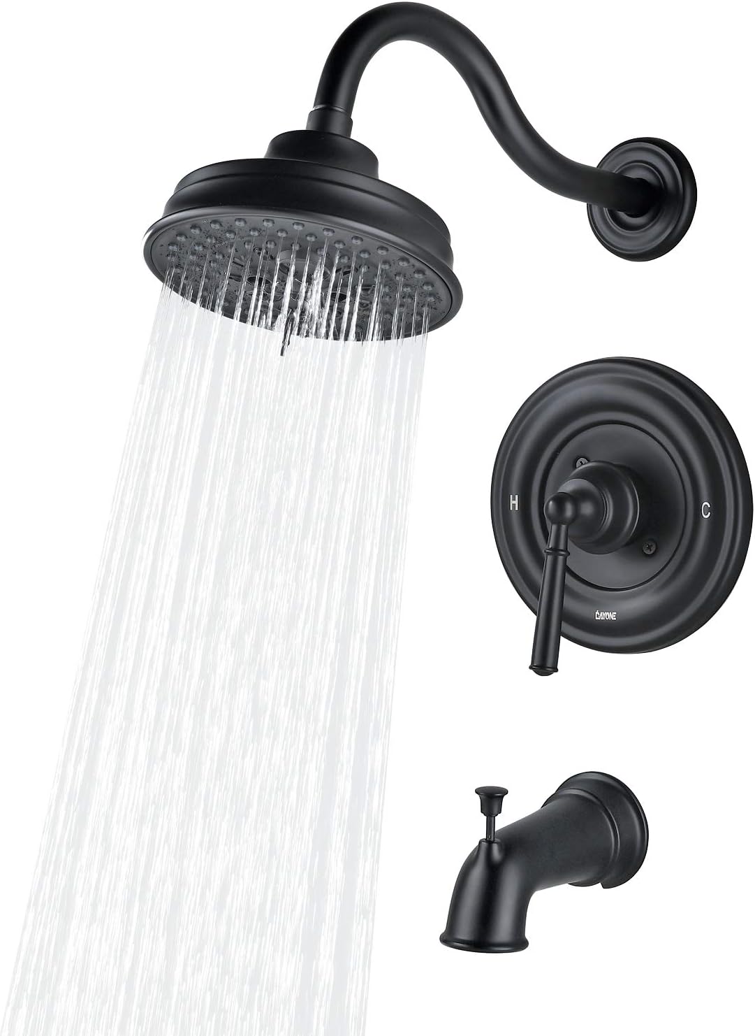 Bathroom Shower Only Faucet with Valve Matte Black, DAYONE Wall Mounted Shower Fixtures Complete Mixer, Single Function Shower Trim Kit Set, DAY152MB