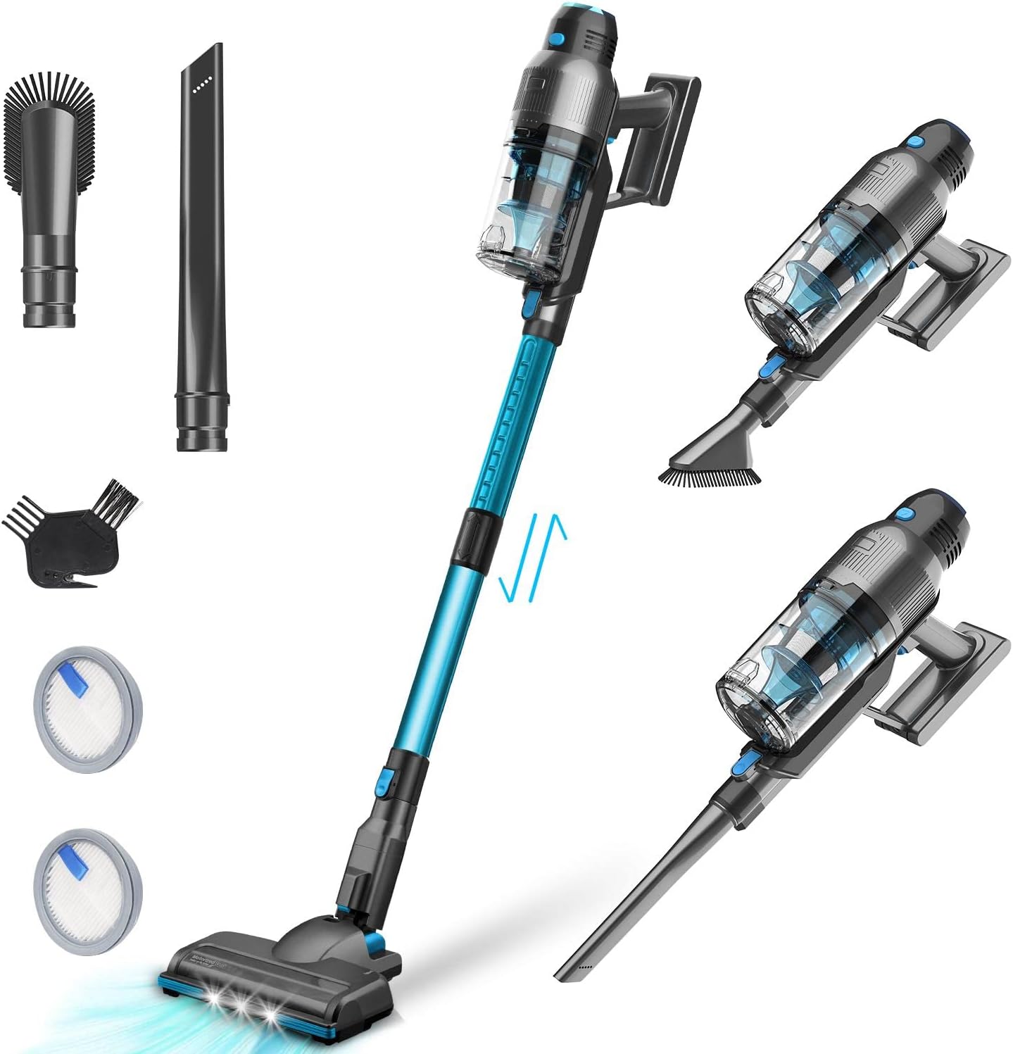 Syvio Cordless Vacuum Cleaner with Self Stand, 22KPa Dry Stick Vacuum All in 1, 40Min Runtime, Adjustable Height, LED Light, Rechargeable Battery for Floor, Carpet, Home &Pet Hair, Lightweight, Quiet