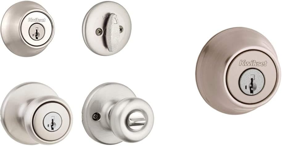 Kwikset 96900-381 690T 15 SMT BBPKG Satin Nickel Tylo Entry Combo Set & 660 Single Cylinder Deadbolt with SmartKey Security, Satin Nickel Finish Pack of 2