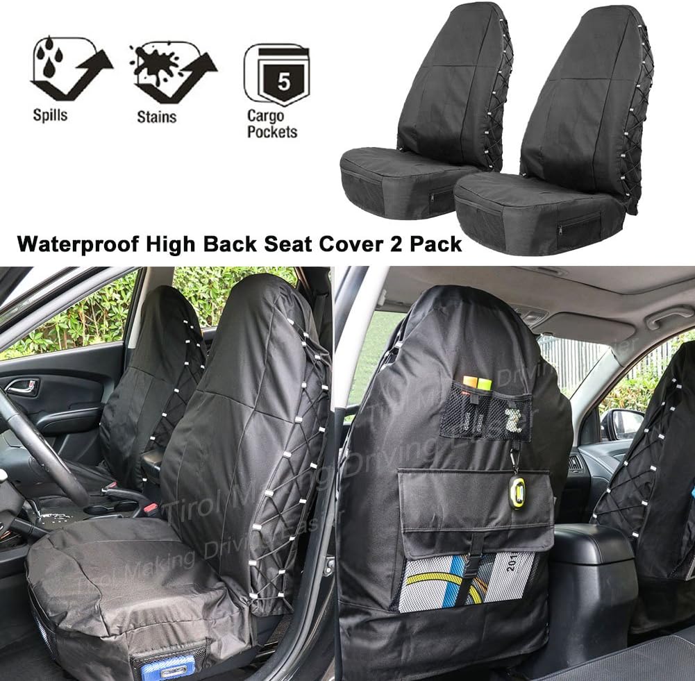 TAGMORE Universal Front Seat Covers Waterproof Storage Bags High Back Bucket 2Packs Heavy Duty seat Covers for Trucks Universal Fit Auto SUV Vans