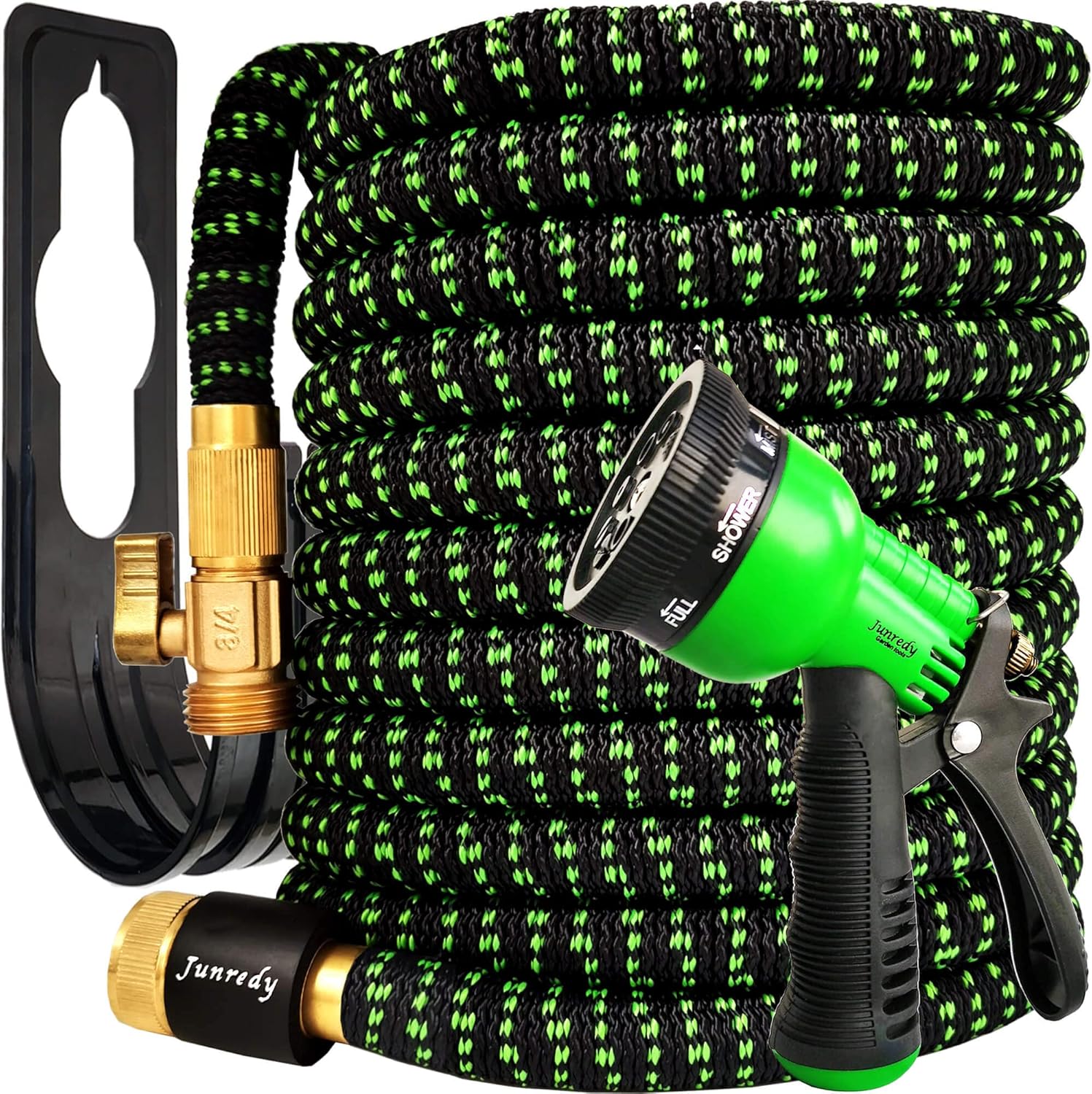 Junredy Expandable Garden Hose 75ft, Lightweight Water Hose with 8 Function Nozzle Sprayer, Hose Holder, Flexible Retractable Hose with Durable 3750D Fabric, 3 Layers Latex, 3/4