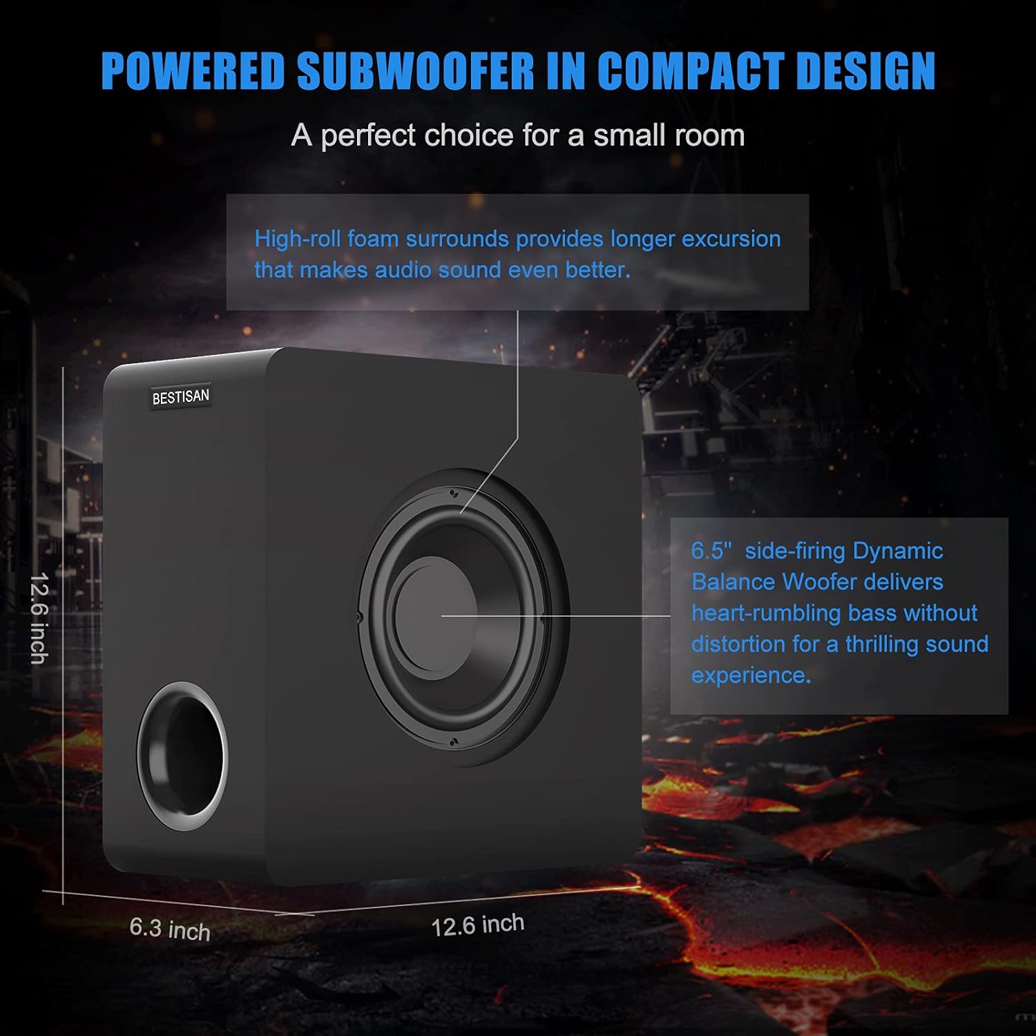 Powered Subwoofer, BESTISAN Deep Bass Home Audio Subwoofer, Wired and Wireless Compact Subwoofer for Home Theater/TV/Speakers/Computer/Phone, Bluetooth 5.0/Optical/RCA, Built-in Amplifier 6.5’’ Sub Pack of 2