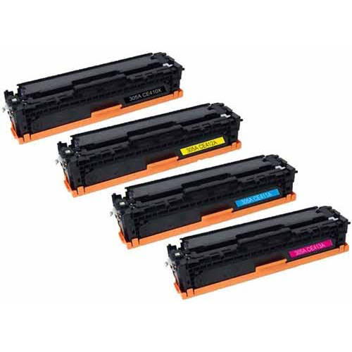 Compatible HP CE410A / CE411A / CE413A / CE412A (305A) Toner Cartridges - 4-Pack