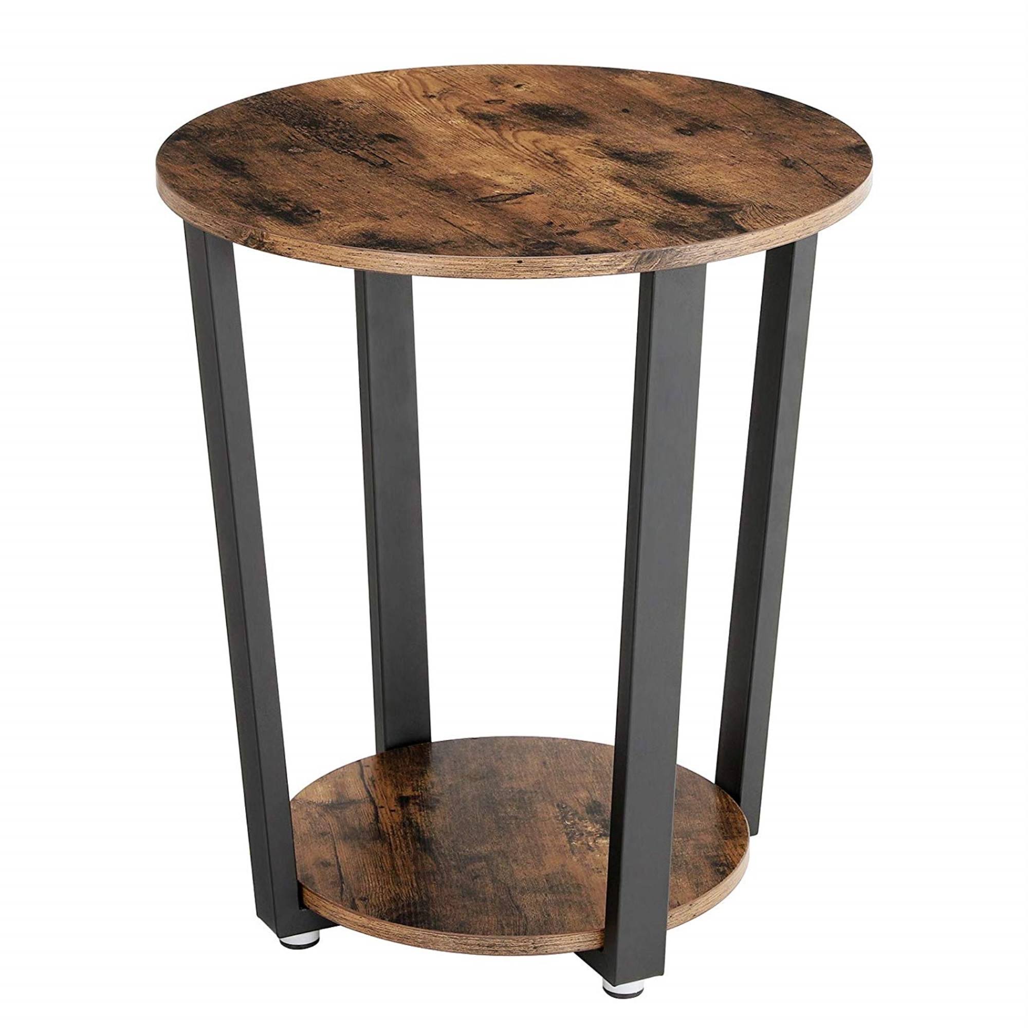 Stylish Iron and Wood End Table with Open Bottom Storage Shelf Brown and Black