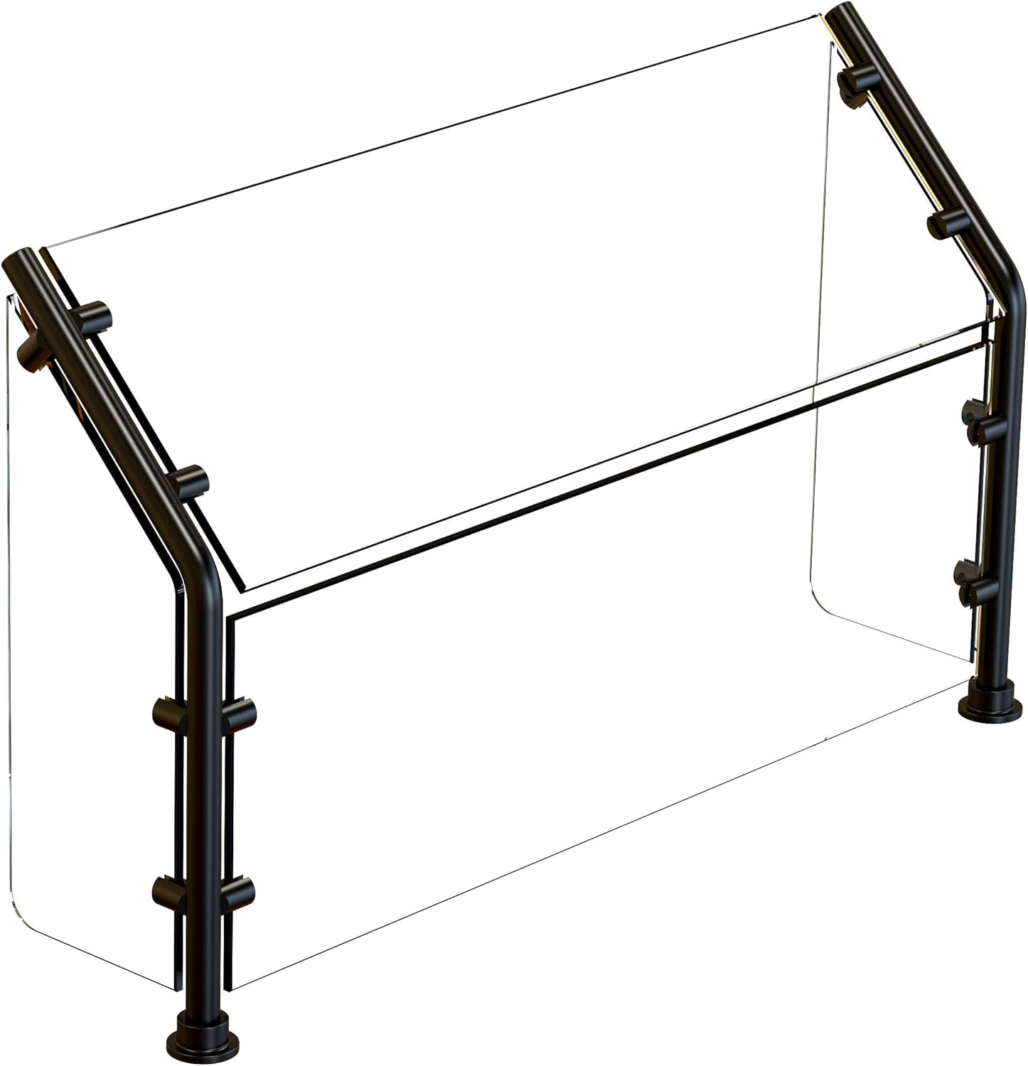 ADM Sneezeguard | EP-36 | Black Finish | Full Service Sneeze Guard | Pass Over Sneeze Shield | Buffet Food Guard | Display Case | Includes Posts and Tempered Glass Panels | (14